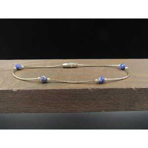 7" Sterling Silver Small Orbs Of Lapis Lazuli Bracelet Vintage Elegant Beautiful